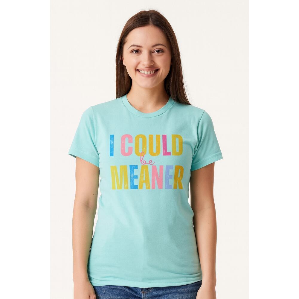 Tultex I Could Be Meaner Graphic Tee Aqua Blue Pastel Bold Print Sz Small NEW